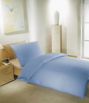 "Laura blau" - Damast Bettgarnitur 135/200 + 80/60 cm - Feinstreifen 2 mm - mit Hotelverschluß